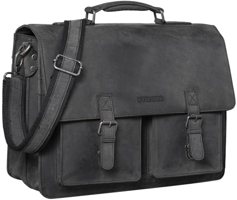 STILORD Clarence Leder Businesstasche Männer Vintage Aktentasche Große Umhängetasche für 15.6 Zoll Laptop und Breite DIN A4 Ordner Trolley Aufsteckbar Farbe:Zamora - braun