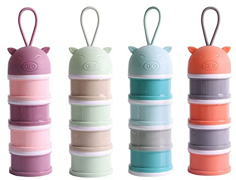 Tragbare Milchpulverbox, 4-Schicht Milchpulver Schwein Spender Baby Milchpulver Portionierer Kawaii Milchkasten mit Griff Milchpulverspender BPA-Freien Lebensmittelbehälter für Baby Unterwegs