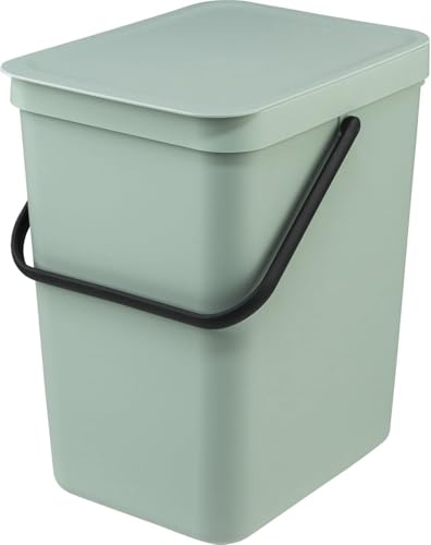 Brabantia Sort & Go 25L Cubo de basura (verde jade), cubo basura reciclaje con asa y tapa con posición abierta, papelera cocina para reciclaje con diseño multi-talento, fácil de limpiar