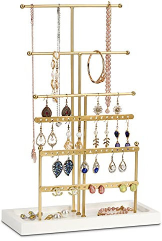 GHIAKQYT T Form Schmuckständer gold - 6 Tier Schmuckbaum Kettenständer Ohrringständer Schmuck Organizer, Schmuckaufbewahrung für Ketten,Ohrringen,Ringen,Uhren,Armbändern
