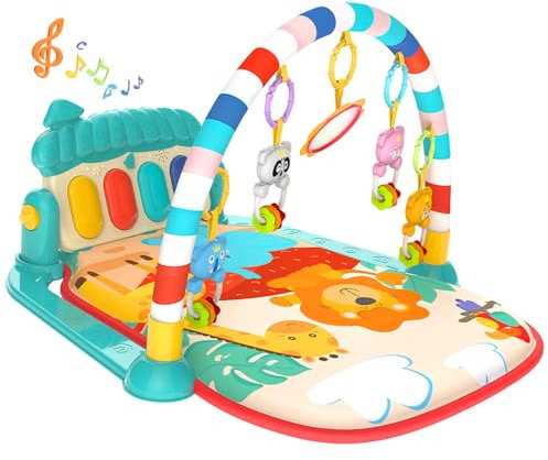 eners Baby Gym Spielmatte Musikalische Aktivitätsmatte Piano Baby Play Gym Bauchzeit Gepolsterte Matte für Neugeborene Kleinkind Kleinkinder (blau)
