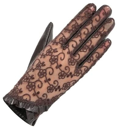 Fujian Friday Atmungsaktive Leder-Vollfinger-Handschuhe, sexy, elegante Spitzen-Handschuhe, Sonnenschutz für Damen, Fahren, Reiten, Motorrad