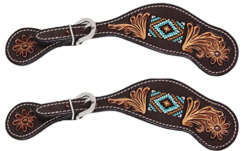 CHALLENGER Horse Western Floral Tooled Leather Beaded Inlay Cowboy Rodeo Boots Spur Straps 74191