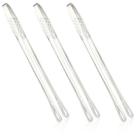 COMNICO 3 Stück Grillzangen-Set, Lebensmittelechter Edelstahl Kochutensilien Erdbeere Grillpinzette Groß koreanisch Japanischer BBQ 27,9 cm für Salat, Fisch, Steak, Grill, Buffet, Fleisch