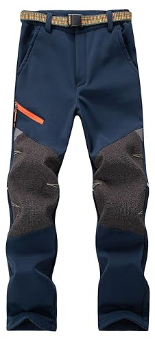 Echinodon Kinder Softshellhose Gefütterte Outdoorhose Jungen Mädchen Hose Winddicht Wasserabweisend Wanderhose Navy XL