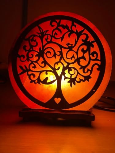 Elkoza Tree of Life Salt Lamp Handmade Wood Silhouette Natural Healing IONES Therapeutic 100% Pure Himalayan Pink Crystal Salt Lamp Fine Quality
