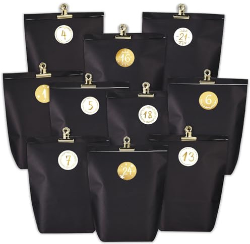 PANSIBY Adventskalender zum Befüllen, 24 Weihnachtskalender Papiertüten zum Selbst Basteln, Papier Adventstüten zum Selbstbefüllen, Elegance Schwarz