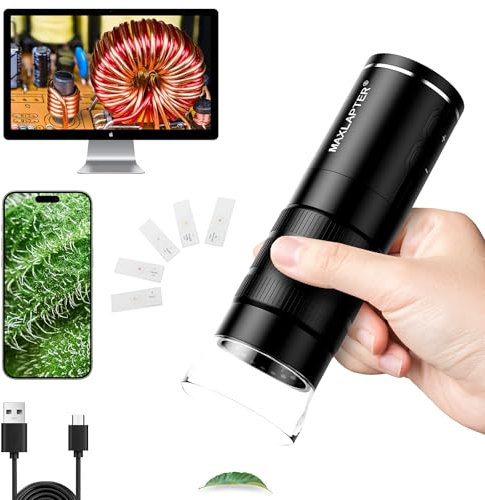 MAXLAPTER WiFi Digital Mikroskop, 50X-1000X Kabellose Handmikroskop für Erwachsene und Kinder, 1920P USB Handy Digitales Mikroskop mit 8 LEDs für iPhone Android iPad Tablet Mac Windows