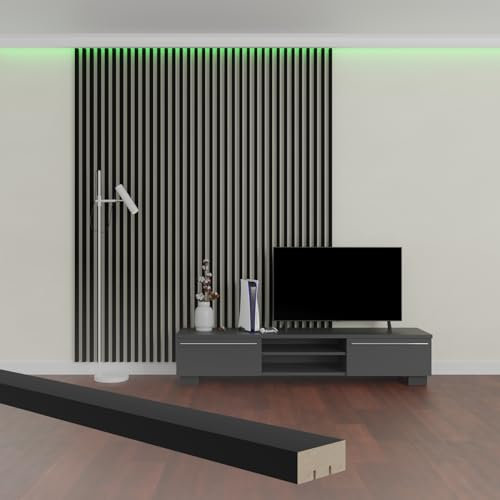 HEXIM Lamellen 2,7 Meter - MDF Holzlamellen in Schwarz - Wandverkleidung Akustik Lamellen Dekor Lamellenverkleidung Lamellenwand Holz Lamelle - Briona Black Edition (Musterstück)