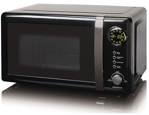 Melissa 16330132 Mikrowelle - Solo-Mikrowelle - 700 Watt - 20 l Volumen - 5 Leistungsstufen - Auftaufunktion - Glasteller - LED Display - schwarz