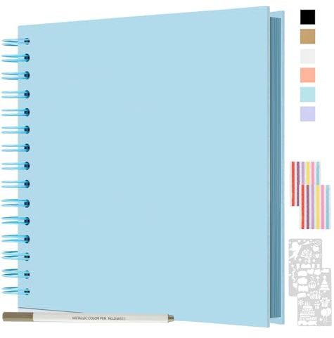 JAECU Álbum de Fotos para Pegar y Escribir 80 Páginas, Color Sólido DIY Scrapbook Album 24x24cm, Vintage Scrapbooking para Aniversario Boda Cumpleaños Navidad (Azul)