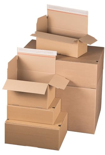 karton-billiger | Versandkarton mit Automatikboden A4, 304x216x130-220mm, Faltschachtel, Automatikbodenkarton, selbstklebend, höhenvariabel, braun - 2-WELLIG (60)