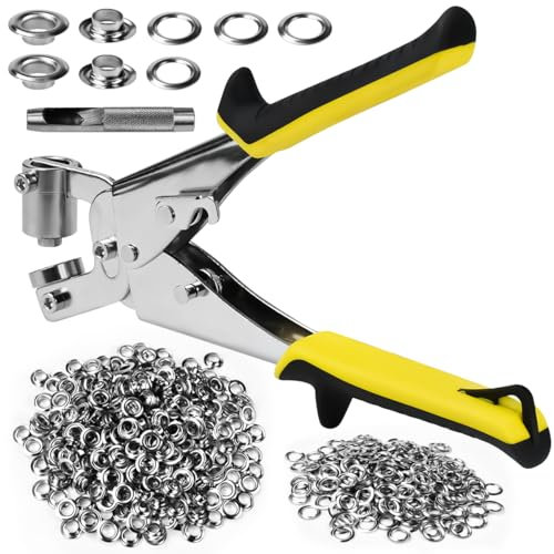 EUIEUT Pinza per Occhielli Metallici con 500 Occhielli Ø 10mm Occhiellatrice Magnetica per Teloni Occhiellatrice Manuale Pinza Set di Pinze per Occhielli Metallici per Pelle Telone Cartone Tende Sole