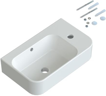 YAKE Handwaschbecken klein gäste wc Waschbecken weiß Design 45x 27x 10,5cm hängend Wandmontage Bad Waschplatz Waschbecken mit Wasserhahnloch und Überlauf aus Keramik