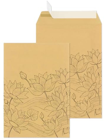 Versandtaschen C4 Haftklebend Muster | große Briefumschläge 110g / m² ohne Fenster für A4 | Maxibrief Großbrief Kuvert Umschläge Envelope | Versandtaschen Warensendung (Lotus Blume, 50)