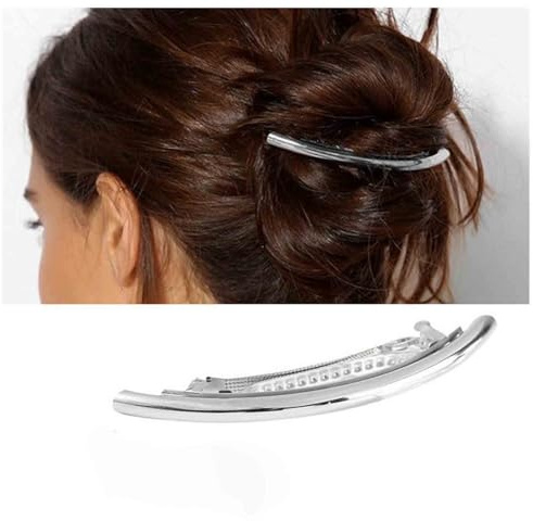 Cybche Einfache Haarspangen Silberne Metall Haarspangen Gebogenen Clip Barrette Lange Bar Haarspangen Barrette Dekorative Metall Haarschmuck Schmuck Für Frauen Kopfschmuck(silver2)