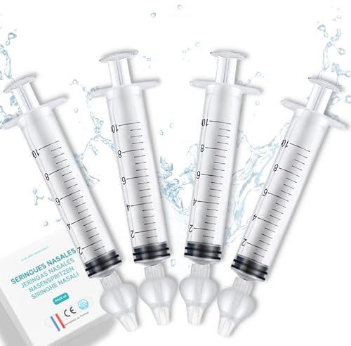 Nässpruta för bebis utan BPA – CE-certifierad ABBICARE 10 ml | Kit med 4 sprutor, silikontoppar och rådgivningsguide | Näsvård med koksaltlösning för spädbarn