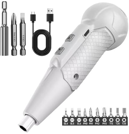 Electric Screwdriver Cordless, Rechargeable Power Tools Set, Portable Magnetic Repair kit with LED Light and Type-C Cable