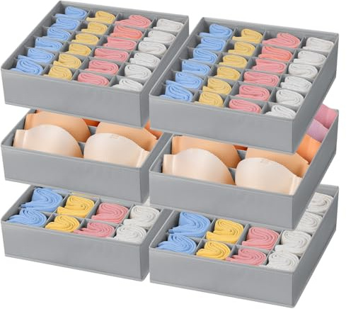 joyoldelf Organizer per Cassetti - Confezione da 6, Per Biancheria Intima, Calzini e Reggiseni, Contenitore Pieghevole per Indumenti, Riporre Biancheria Intima, Organizzare l'Armadio (Grigio Chiaro)