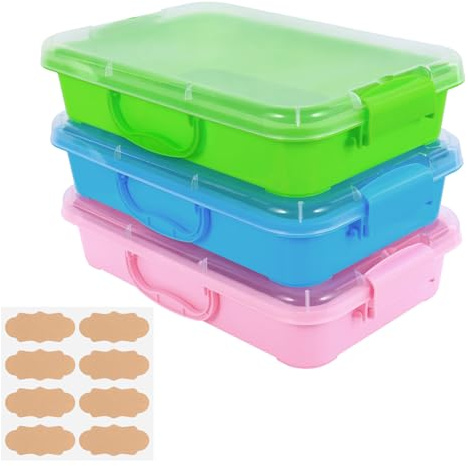 Lot de 3 bacs sensoriels en plastique avec poignée et couvercle transparent, plateau de jeu empilable pour enfants, sable, jouets et travaux manuels, récipient d'organisation pour la maison, le bureau