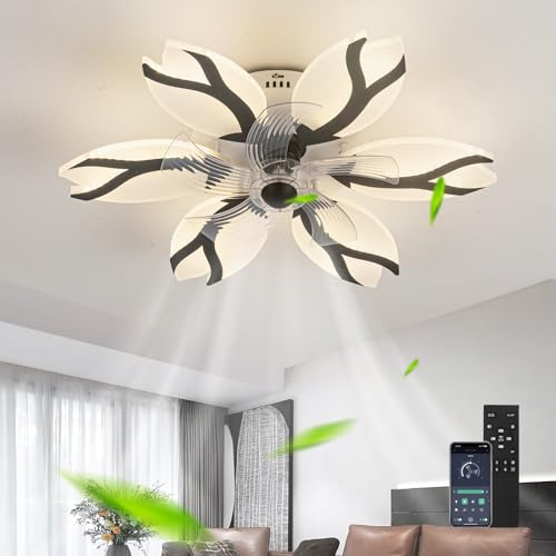 Cucummn Living Room Ceiling Fans with Lights Dimmable Chandeliers 6 Speed Reversible Smart Ceiling Fan Light with Remote Control and App Ceiling Light with Fan Lamp Shade Bedroom Bright-Black