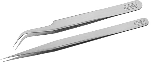 HADIZ Precision Tweezers Stainless Steel Extra Fine Pointed & Curved Tweezer for Craft Hobby Electronics Soldering Experimental Work Jewelry-Making Industrial Tweezer(2 pcs)