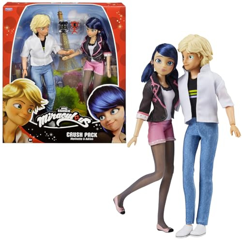 BANDAI – Miraculous nyckelpiga – lekset – 2 dockor marinett och adrien – krossa pack – mirakulösa figurer 26 cm – barnfigurer marinett Adrien – leksak från 4 år – P50377