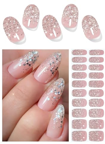 Unghie Gel Adesive UV Semi-indurito, 20pcs French Sequin Pellicola per Unghie Autoadesiva