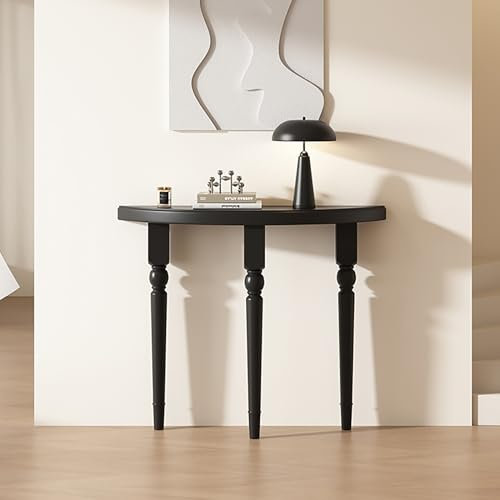 Nileco Tavolo Consolle A Mezzaluna in Legno Massello, Tavolo da Ingresso Stretto, Tavolo da Divano da Esposizione Semicircolare per Corridoio, Soggiorno, Ingresso(100x25x80cm(39x10x31inch), Black)