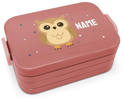 printplanet® Personalisierbare Brotdose „Layout Eule“ – Lunchbox/Bento Box von Mepal – mit eigenem Namen oder Wunschtext – Farbe Vivid Mauve – BPA-frei – Geschenkidee