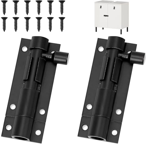 2 Pack Gate Bolts for Wooden Gates, 88mm (3.5) Door Bolts for Internal Doors, Small Bolt for Doors, Black Slide Bolt with Screws, Garden Door Lock Latch, Heavy Duty Garden Shed Lock, Shed Gate Locks