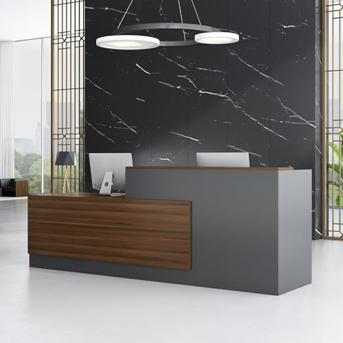 Fakednss Empfangstheke Holz mit abschließbaren Schubladen, Rezeptionstisch mit KabelmanagementHolz für Büro & Laden Empfangstisch, perfekt als L-Form Empfangstresen(Nussbaum,Left-180cm)