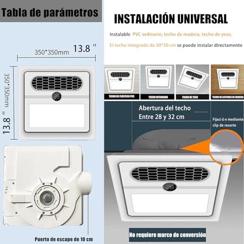 Vcyex Ventilador Baño，con Calefacción Y Ventilación Extractor De Baño，luz LED, Calefactor De 2800 W，Mando A Distancia，Fácil De Instalar，Apto para Baños E Inodoros