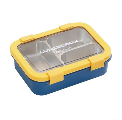 Lonchera de acero inoxidable, contenedor de almuerzo de 3 compartimentos, con tapa a prueba de fugas, para sándwich, ensalada, frutas, aperitivos (amarillo)