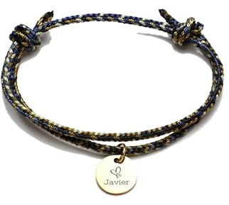 Bracelet Fait Main en Cordon de Nylon Tressé Multicolore | Personnalisable avec Pendentif Gravé Recto-Verso en Acier Inoxydable | Cadeau Unique et Ajustable pour Femme ou Homme (Voyage nocturne)