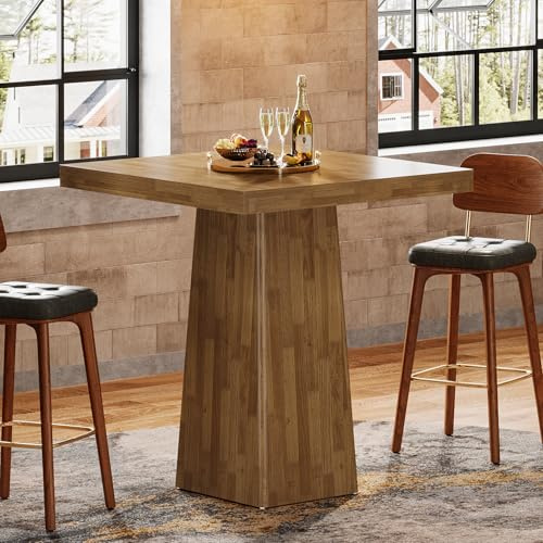 Tribesigns Table de bar, carrée, 100 cm de haut, en bois, bistro, table à manger pour 2, 80 x 80 cm, pour cuisine, bar, café, cocktail, marron (table uniquement)