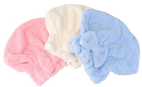 Zerodeko 3 Stück-pack Haartrocknungshauben aus Korallfleece mit Schleifendekor Saugfähiges Haarhandtuch für Tägliche Haarpflege Weich und Praktisch Zufälliger Stil