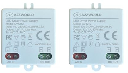 2 Pezzi Mini Alimentatore Trasformatore LED 12V 1A 12W, Voltaggio Costante,Input 100–240V AC 50/60Hz, Per Strisce LED e Luci a Bassa Tensione DC12V, Compatto 45x40x20mm