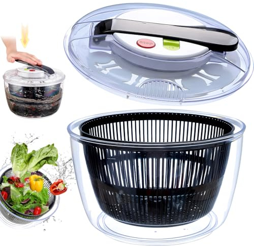 Welan Essoreuse à Salade – Bac Double en PP & ABS, Manivelle à Effort Réduit, Panier Grille Grand Capacité, Design Compact, pour Lavage & Essorage Rapide de Légumes/Fruits