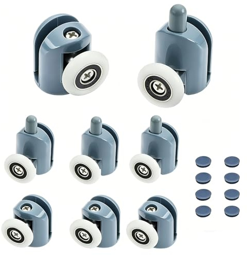 Ncheli Rodamientos Mampara Ducha 25mm,8 Piezas,Cristal 4-6mm,Acero Inox | 8 ruedas acero inoxidable y nylon PA, Ø 25mm silenciosas, duraderas, para puertas de ducha cristal 4-6mm