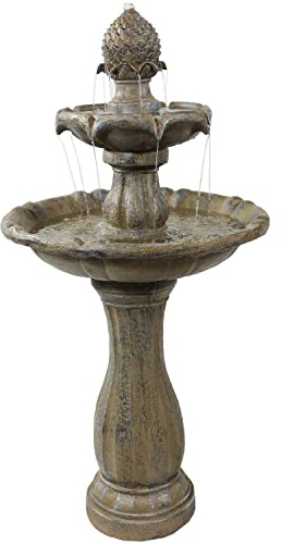 Sunnydaze Pineapple 46-Inch 2-Tier Outdoor Solar Fountain - Decorative Water Fountain with Pump for Garden, Patio, Yard or Balcony - Earth Finish