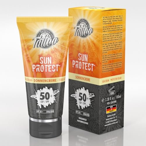 Believa Tattoo Crema Solare per Tatuaggi - Fattore di Protezione 50+ (UVB +50 - UVA +95) 100ml
