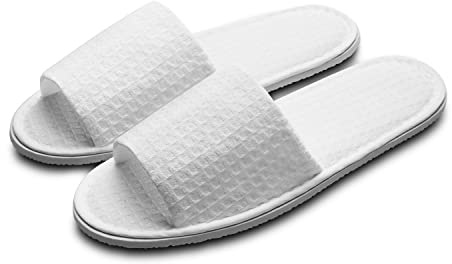 echoapple 5 Pairs of Waffle Open Toe White Slippers-Two Size Fit Most Men and Women for Spa, Party Guest, Hotel and Travel(Medium, White-5 Pairs)