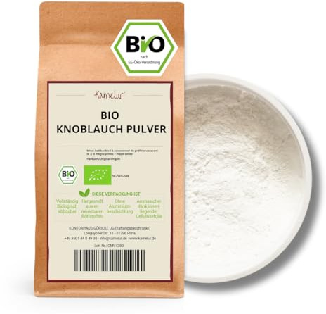 Kamelur Bio Knoblauch Pulver - 200g - Knoblauchpulver aus biologischem Anbau - Knoblauch BIO in biologisch abbaubarer Verpackung