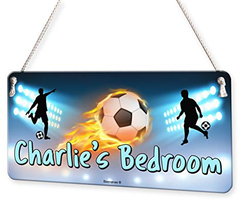 Football Flaming Ball Personalised Childs Bedroom Door Sign Name Plaque