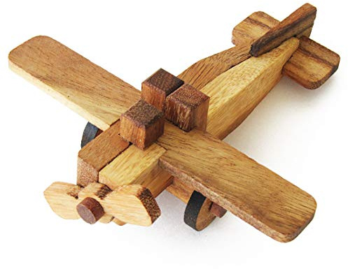 AVION - juego rompecabezas a partir de 7 años de madera maciza, normas CE. Dificultad 2/6 marca francesa Le Delirant, un rompecabezas de 9 piezas para desmontar y ensamblar de nuevo, solución