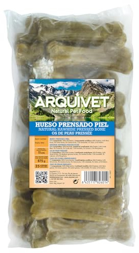 ARQUIVET - Osso Pressato in Pelle Bovina 11 cm (Confezione da 25 Unità) - Per Cani, Rinforza i Denti, Masticabile