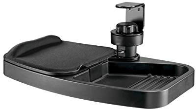 TRIPP LITE Under Desk Storage Tray Clamp-on Storage Tray w Mouse Pad, Wrist Rest - Office Desk Organizer 360 Swivel 5-Year Warranty (DMUDSC)
