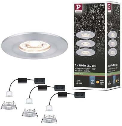 Paulmann 94305 Nova Mini LED Einbauleuchte Coin 3er Set rund starr 3x4W Deckeneinbaustrahler Alu gedreht Einbaulampe Aluminium Warmweiß 2700K, 12 W