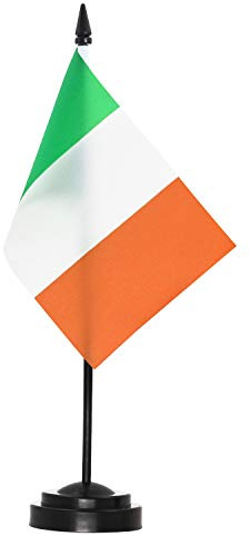 ANLEY Ireland Deluxe skrivbordsflaggset - 6 x 4 tums miniatyr irländsk skrivbordsflagga med 12 solid pol - levande färg och blekbeständig - svart bas och spjutstopp
